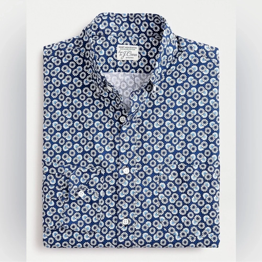 J. Crew Stretch Secret Wash Shirt In Floral Print Organic Cotton Size Small